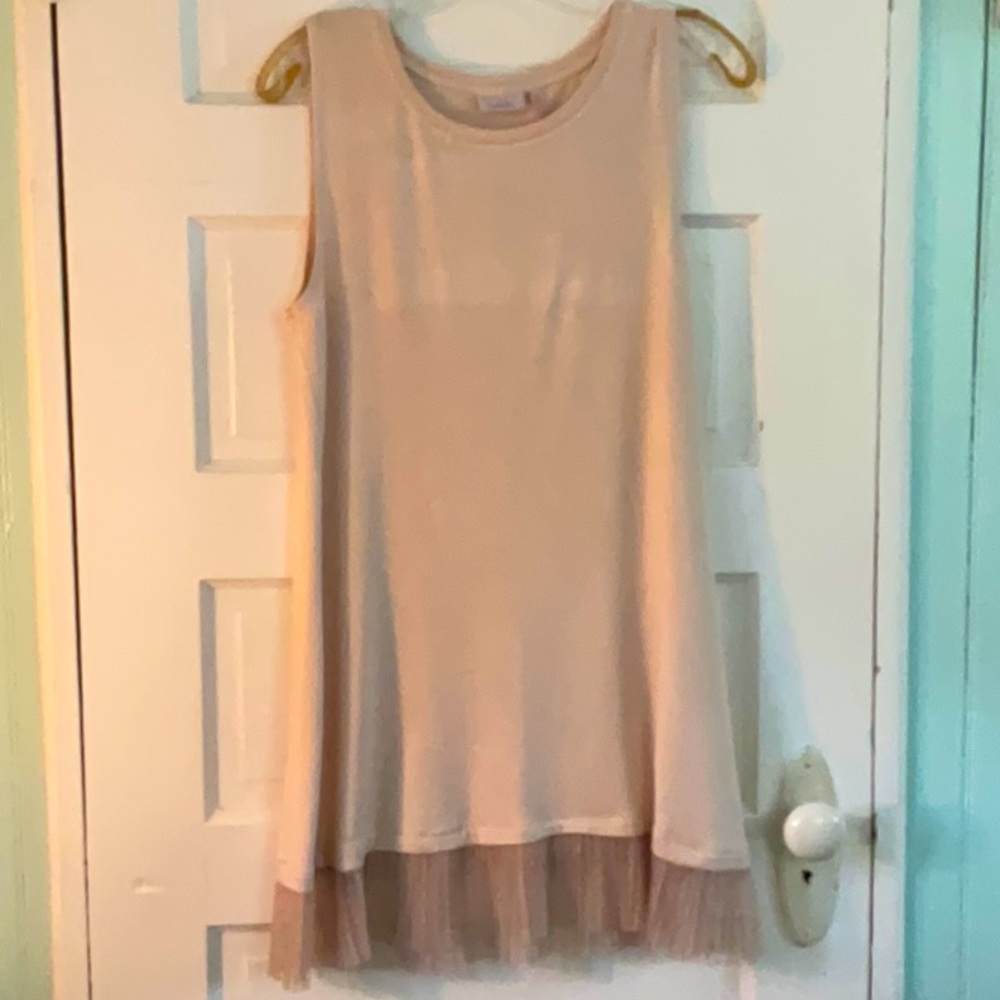 Logo Layers Blush top with pleated mesh fringe, M